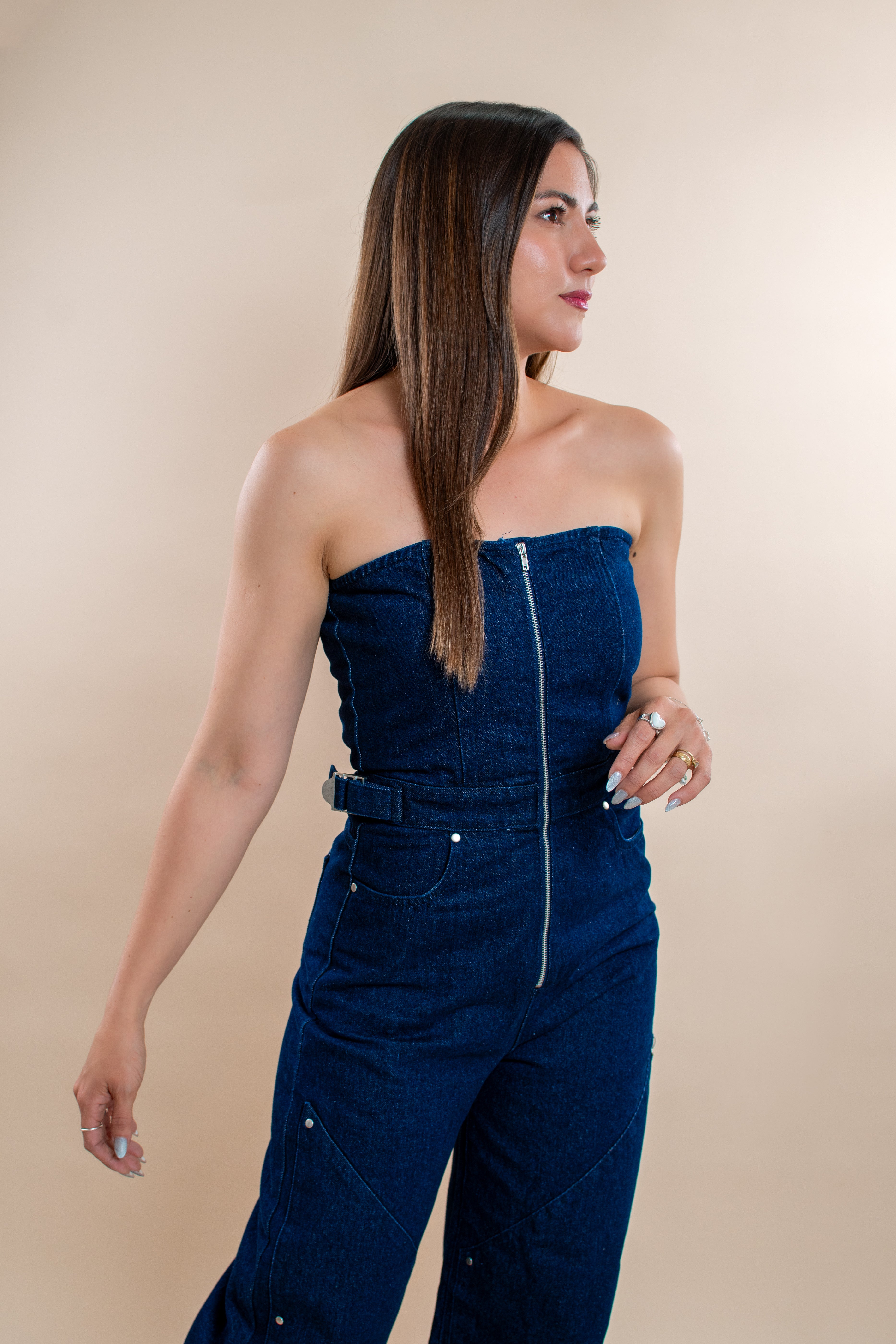 Strapless Juana denim jumpsuit - MM SHOP