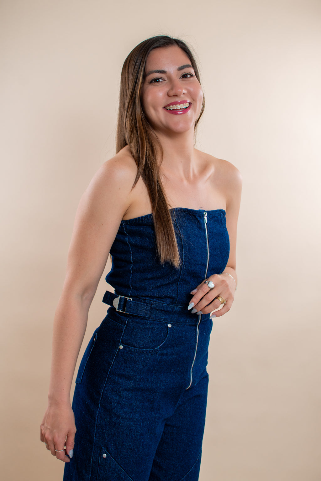 Strapless Juana denim jumpsuit - MM SHOP