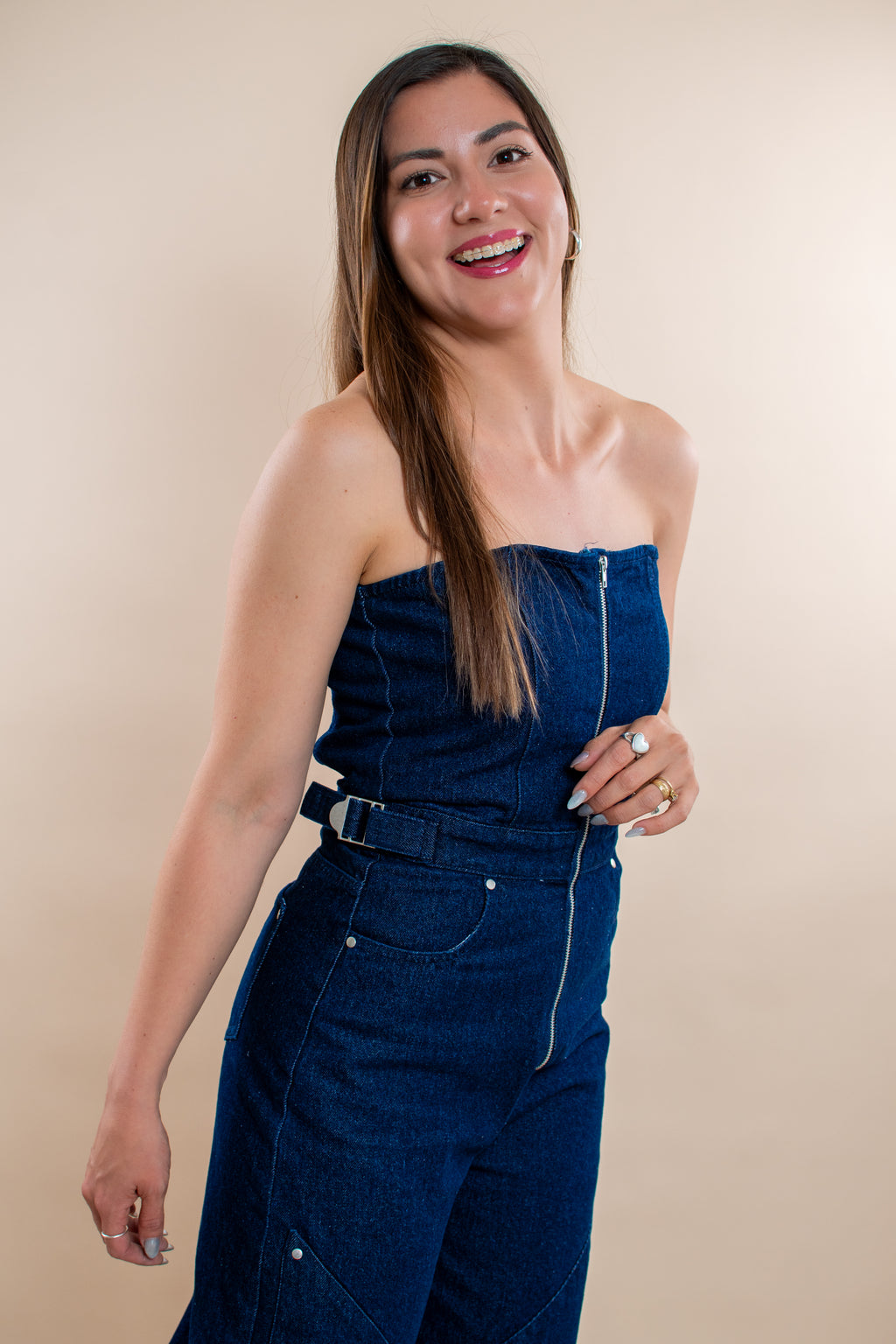 Strapless Juana denim jumpsuit - MM SHOP