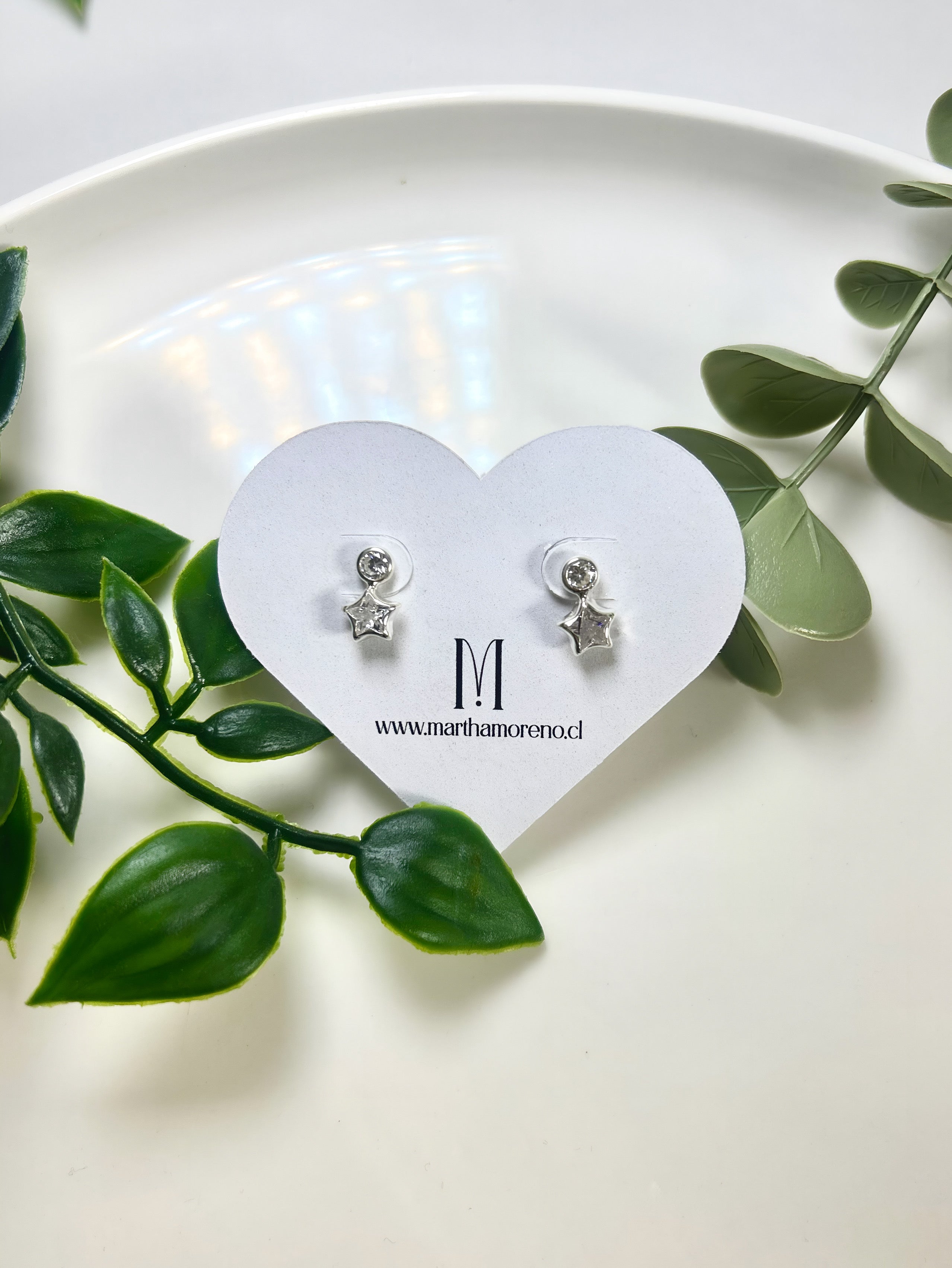 Aros estrella colgante con circonitas