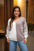 Sweater Emma Taupé y Blanco