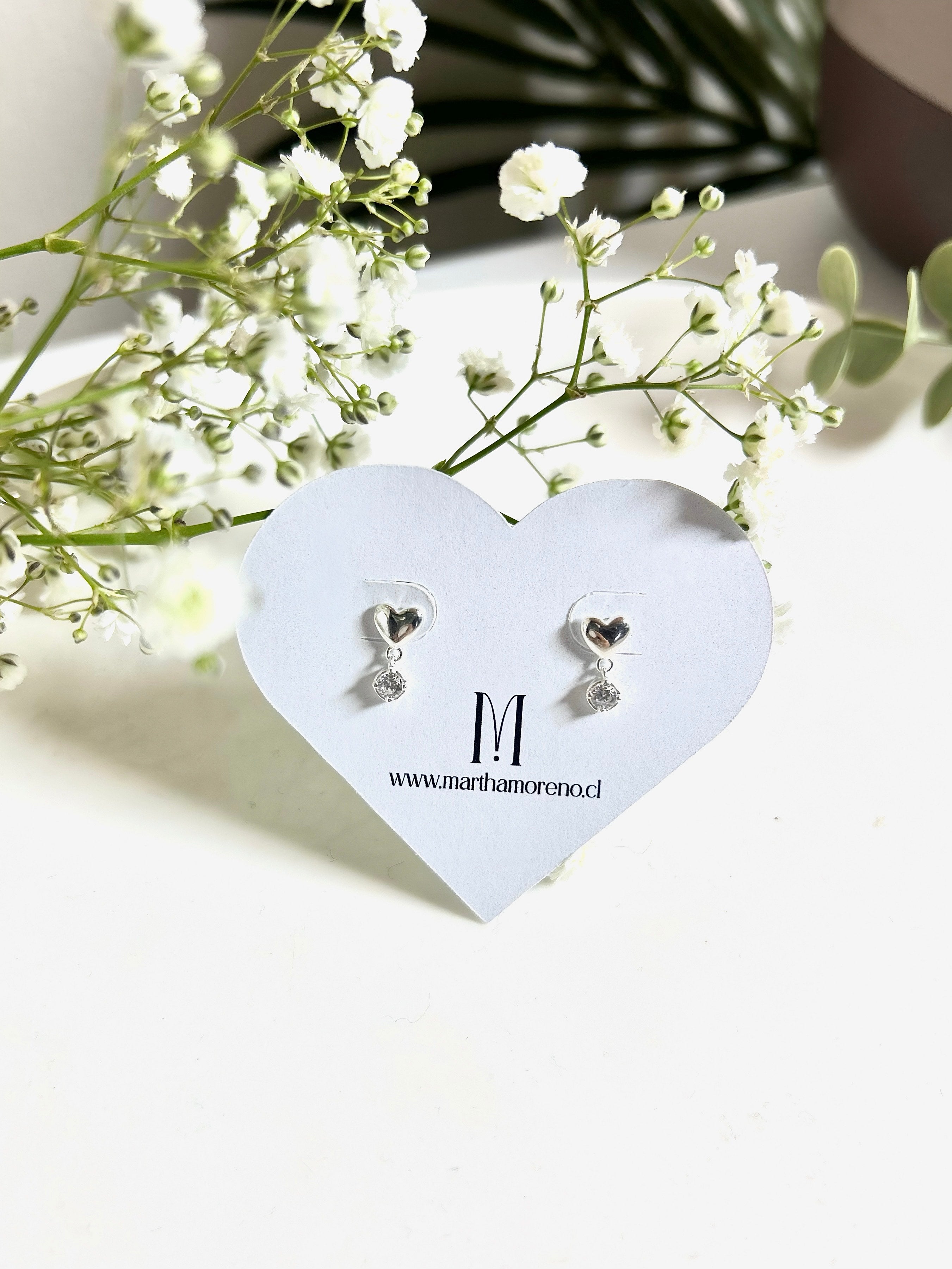 Aros de corazon con colgante de circonita