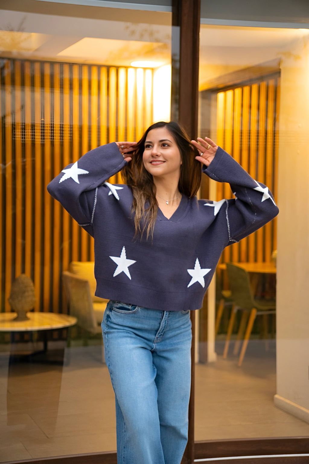 Sweater Pame Azul Estrellas