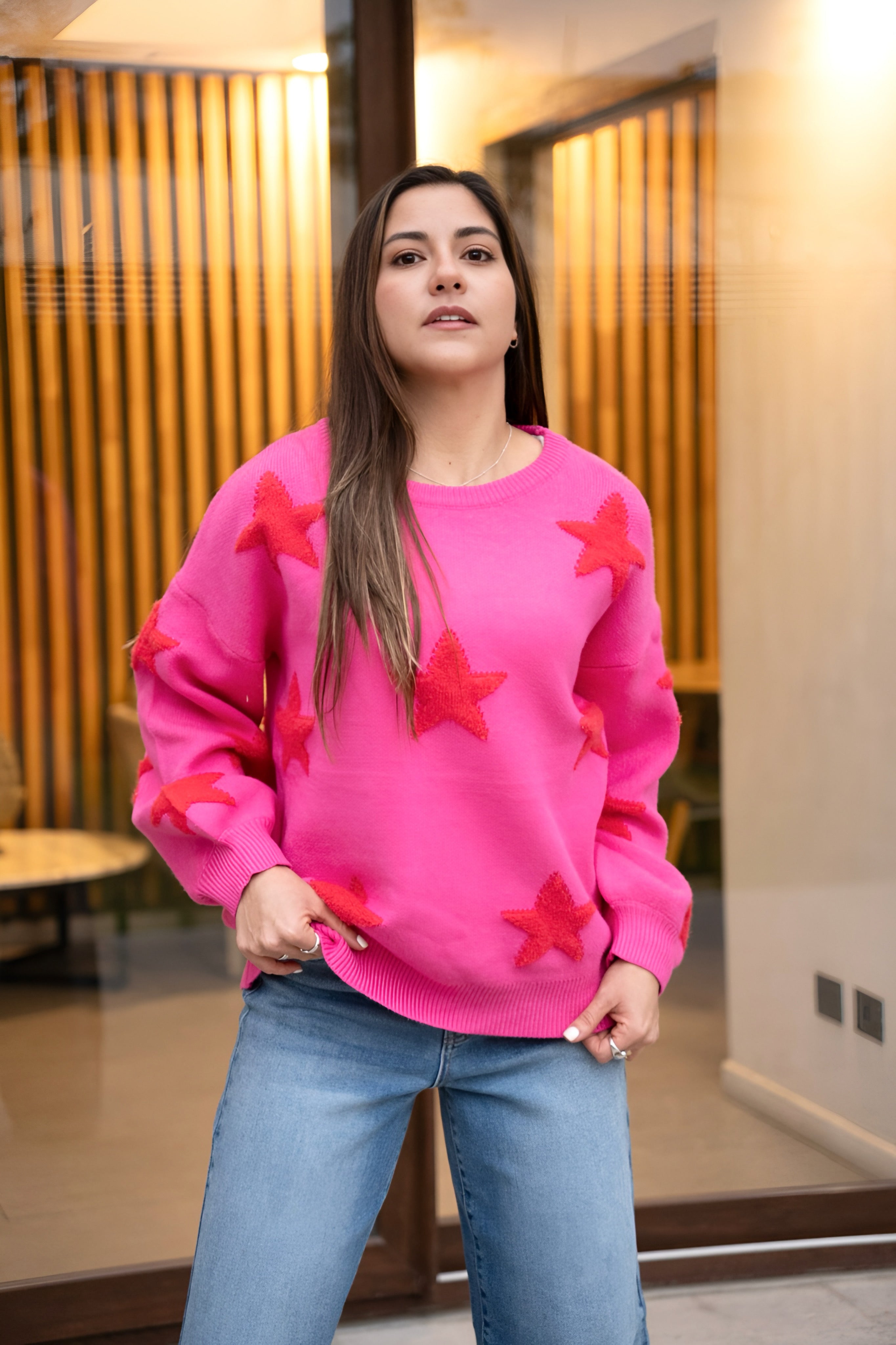 Sweater Isidora Fucsia / Rojo Estrellas