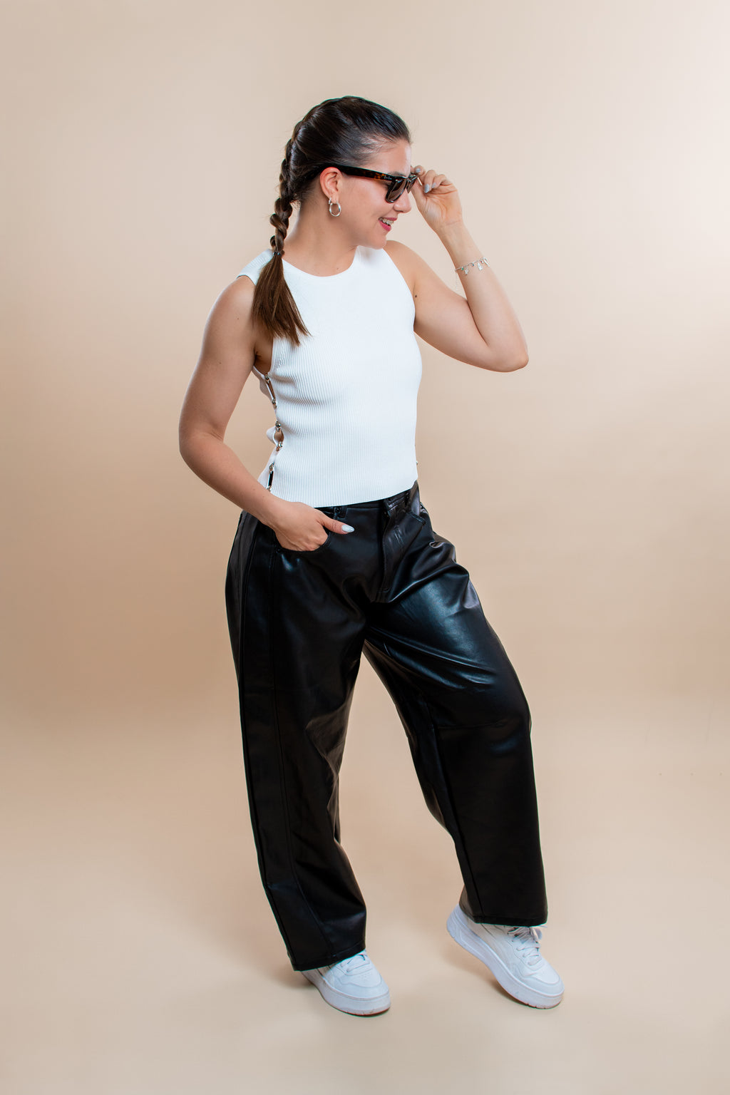 Pantalón Roma negro en PU estilo barrel - MM SHOP