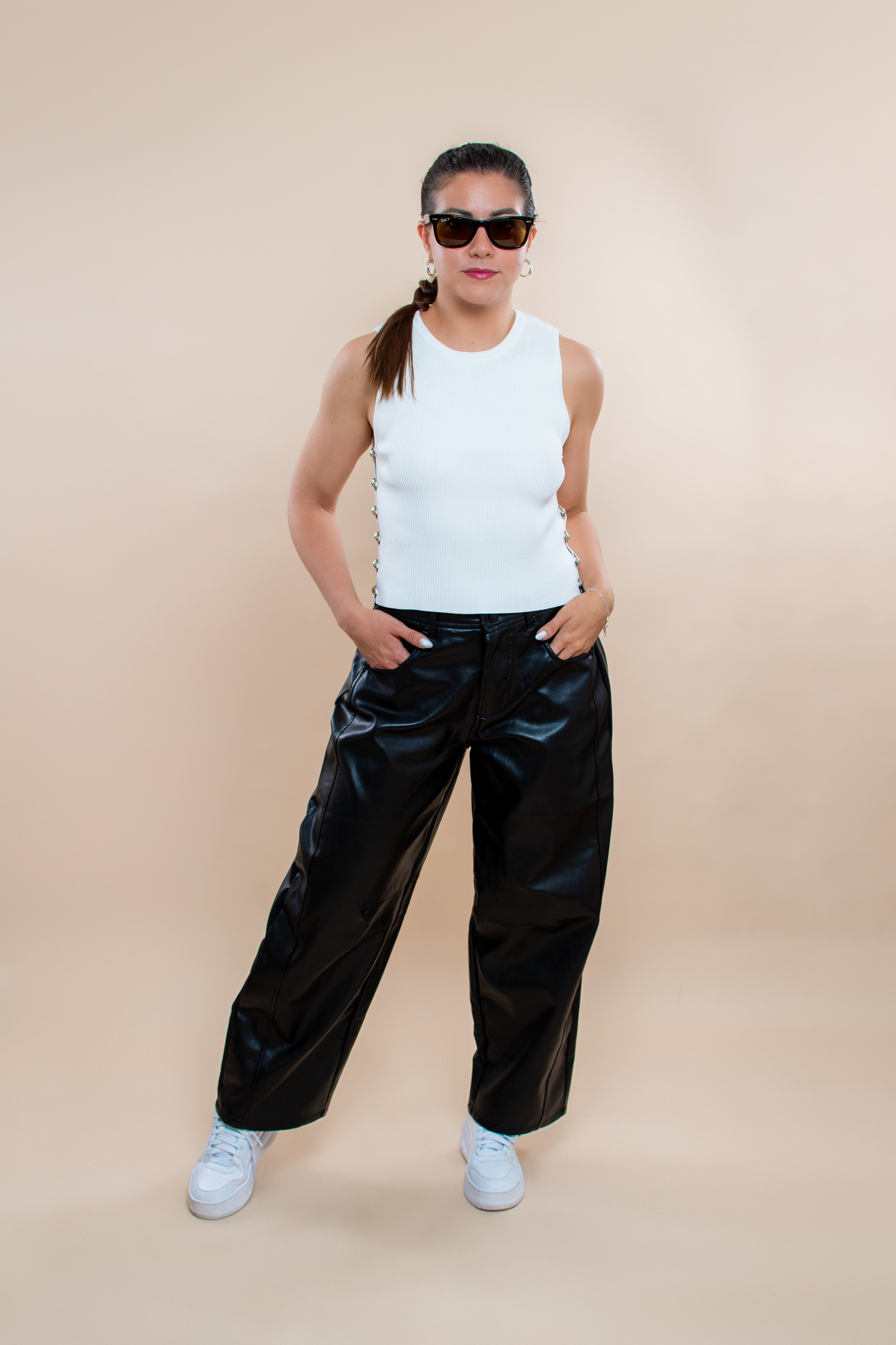 Pantalón Roma negro en PU estilo barrel - MM SHOP