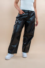 Pantalón Roma negro en PU estilo barrel - MM SHOP