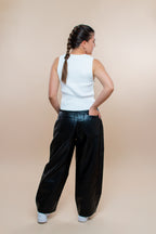 Pantalón Roma negro en PU estilo barrel - MM SHOP